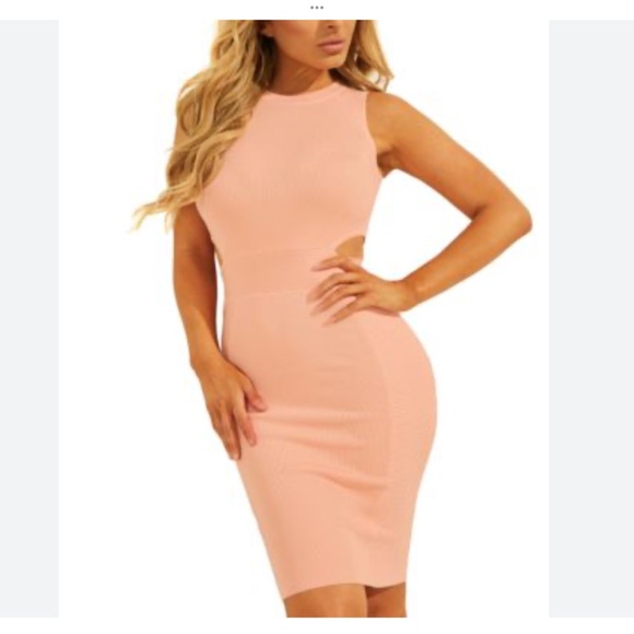 GUESS Allison Peach Cutout Ribbed Knit Round Neck Bodycon Dress Size XS - Picture 1 of 6